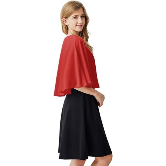 Chiffon Capelets Cape Soft Shrug Shawl A .Style1-red - Picture 5 of 6